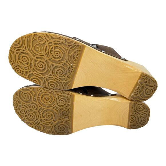 UGG Womens CLOGS Sandals Ore Brown Leather 1675 WOODEN shearling Slip on Size 10 - Picture 4 of 8